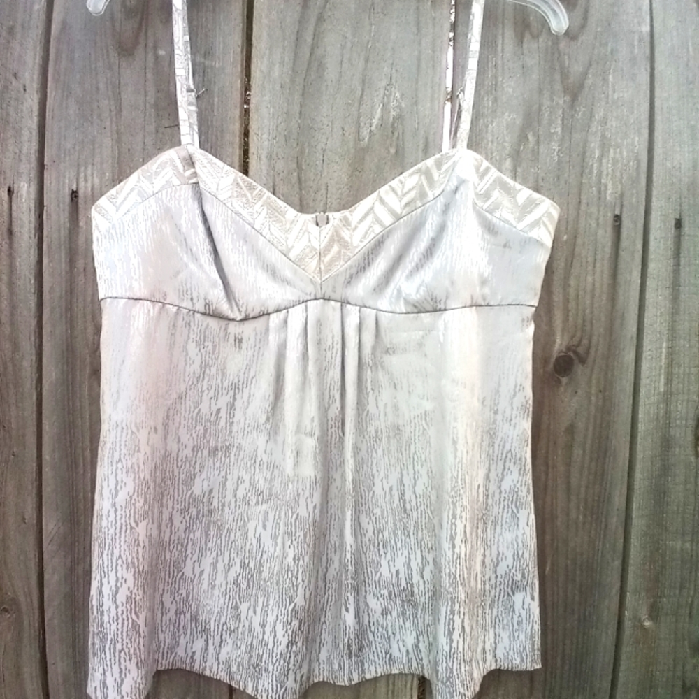 TRINA  TURK Los Angeles  Silver Spaghetti Strap Blouse Size  12